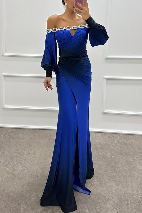 Julieta Gradient Print Slit Gown Maxi Dress