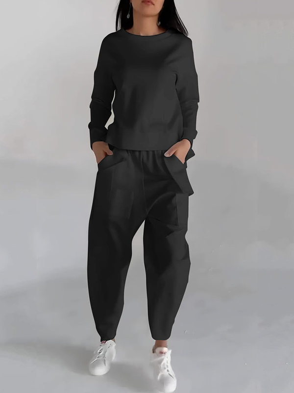 Casual Round Neck Long Sleeve Two Piece Set