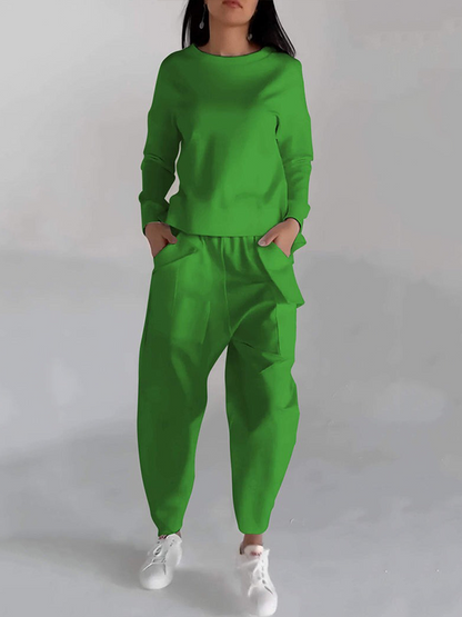 Casual Round Neck Long Sleeve Two Piece Set