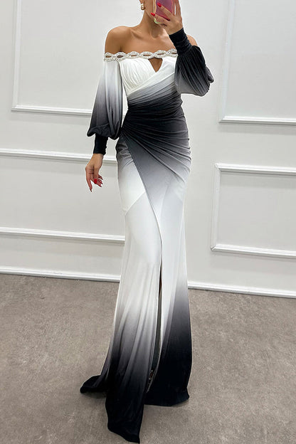 Julieta Gradient Print Slit Gown Maxi Dress