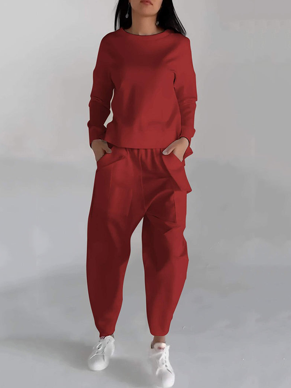 Casual Round Neck Long Sleeve Two Piece Set