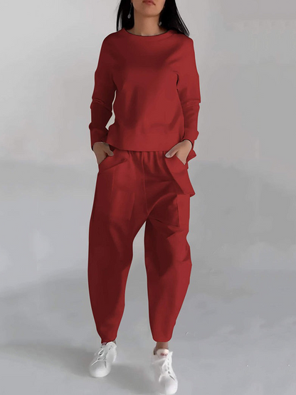 Casual Round Neck Long Sleeve Two Piece Set