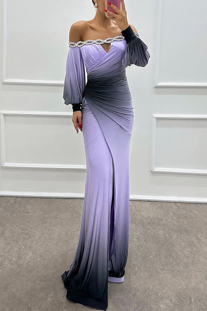Julieta Gradient Print Slit Gown Maxi Dress
