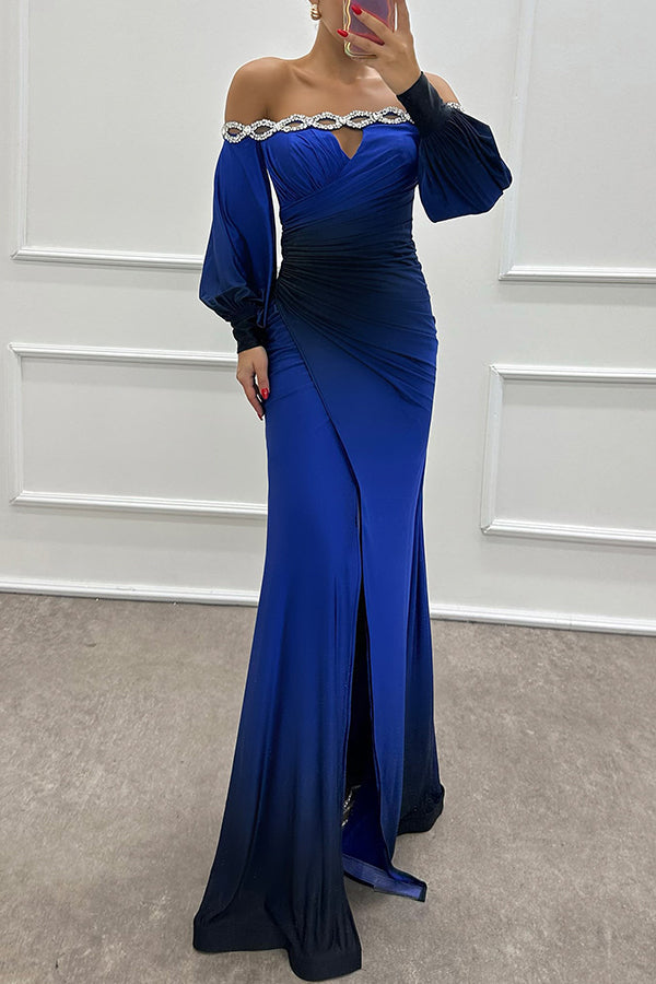 Julieta Gradient Print Slit Gown Maxi Dress