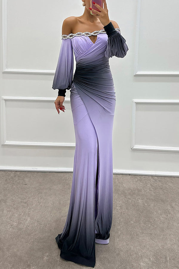 Julieta Gradient Print Slit Gown Maxi Dress