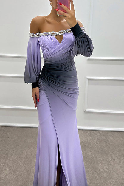 Julieta Gradient Print Slit Gown Maxi Dress