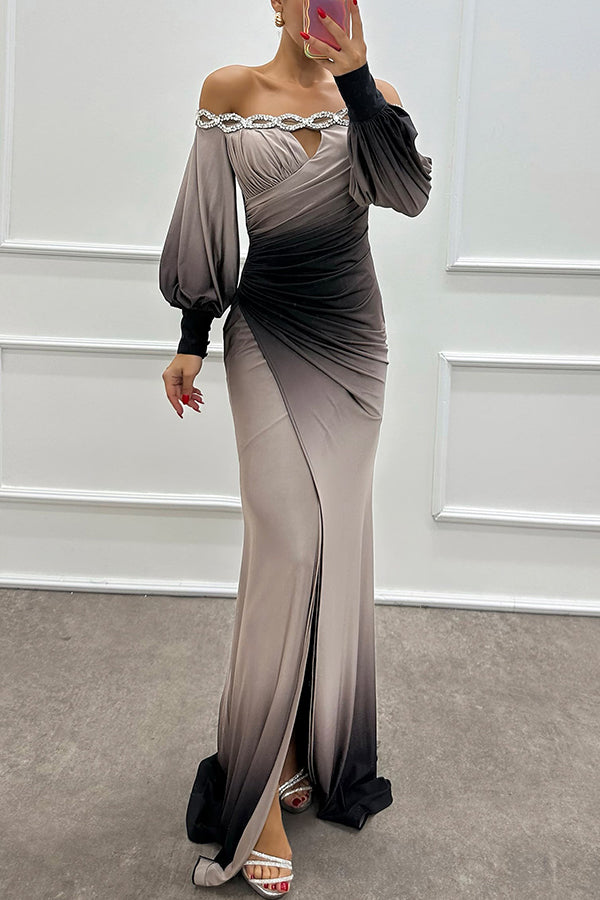 Julieta Gradient Print Slit Gown Maxi Dress
