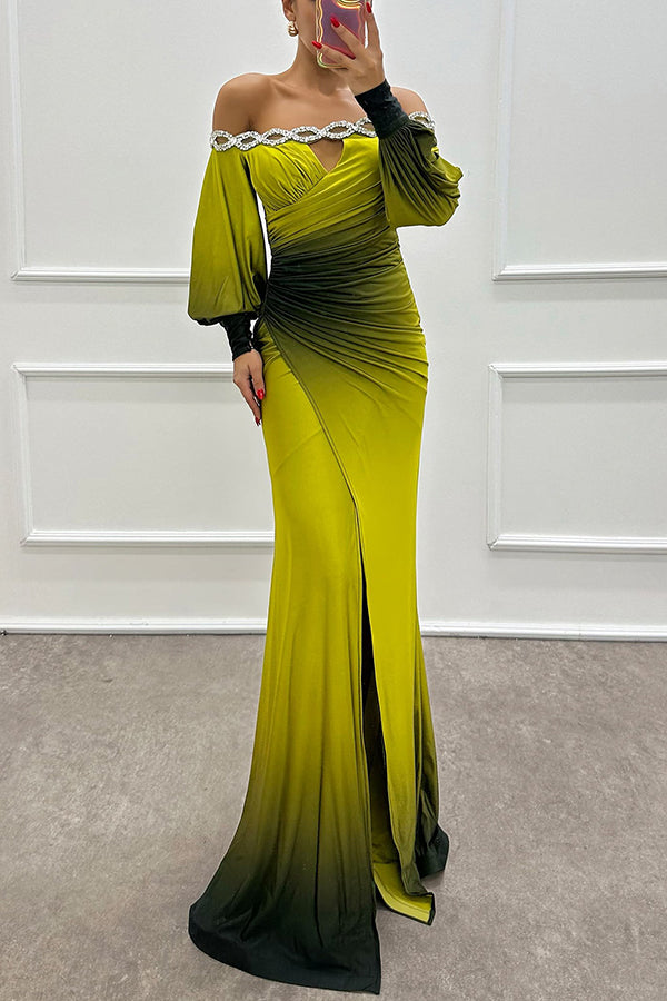 Julieta Gradient Print Slit Gown Maxi Dress
