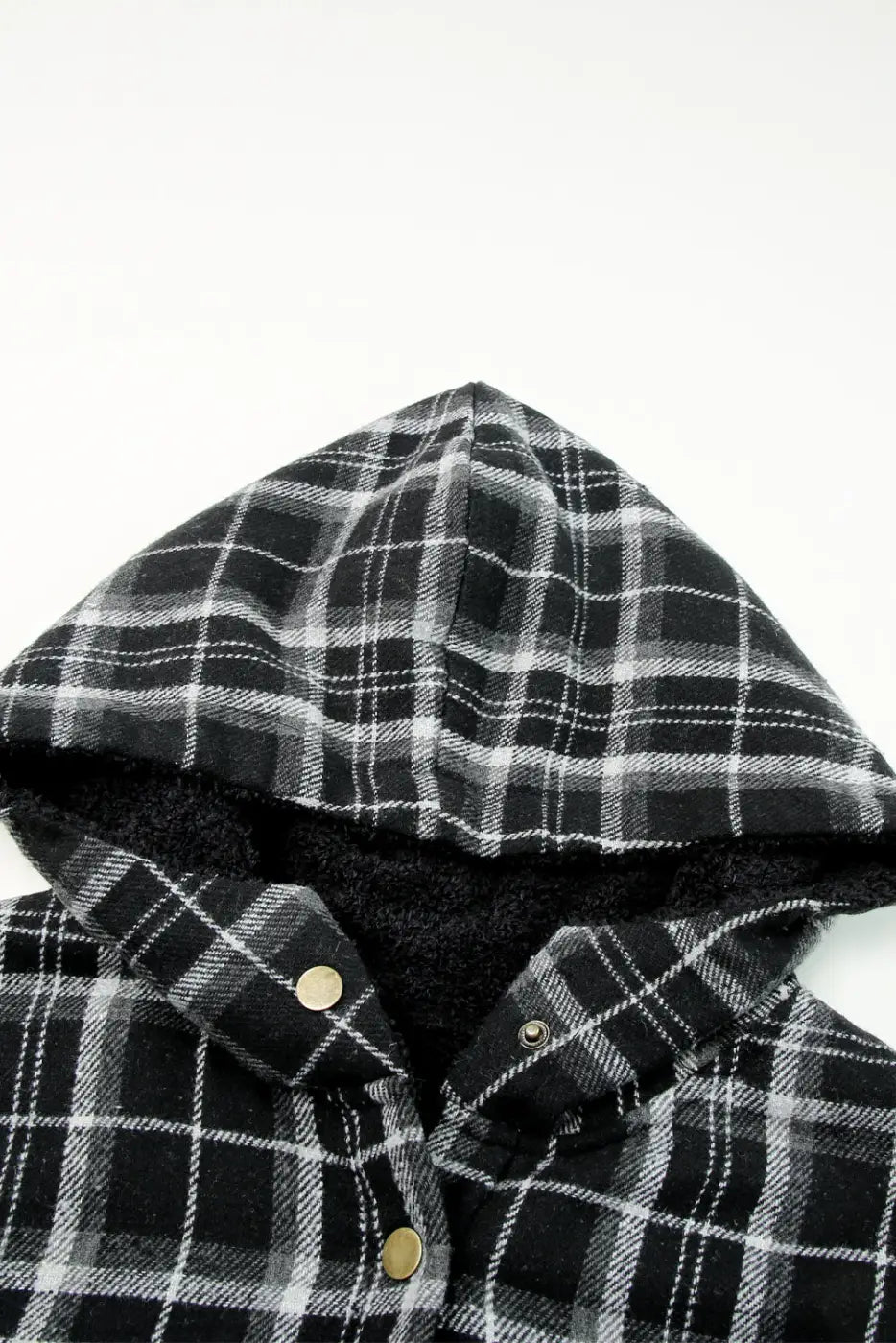 Plaid Pattern Sherpa Lined Hooded Jacket