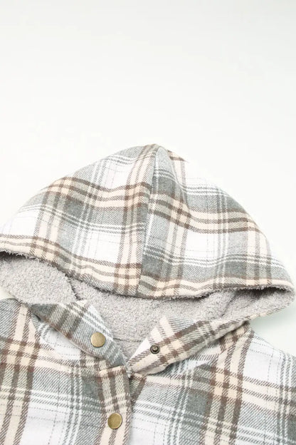 Plaid Pattern Sherpa Lined Hooded Jacket