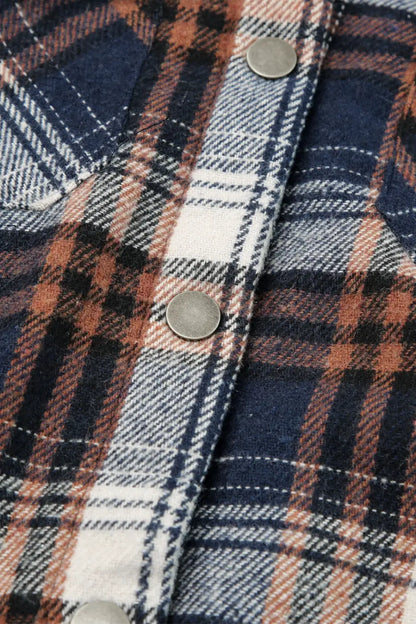 Plaid Pattern Sherpa Lined Hooded Jacket