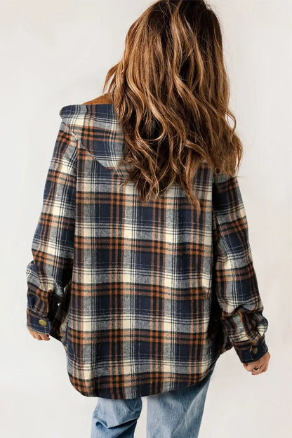 Plaid Pattern Sherpa Lined Hooded Jacket