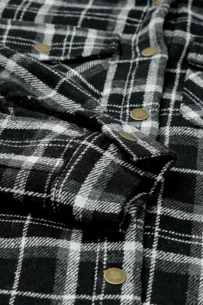 Plaid Pattern Sherpa Lined Hooded Jacket