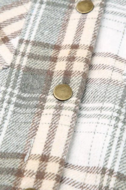 Plaid Pattern Sherpa Lined Hooded Jacket