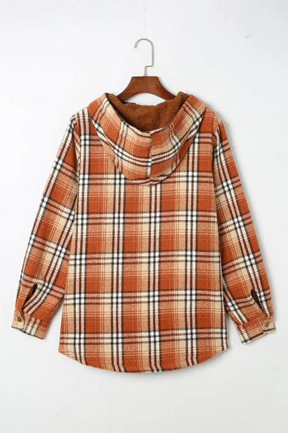 Plaid Pattern Sherpa Lined Hooded Jacket