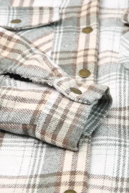 Plaid Pattern Sherpa Lined Hooded Jacket