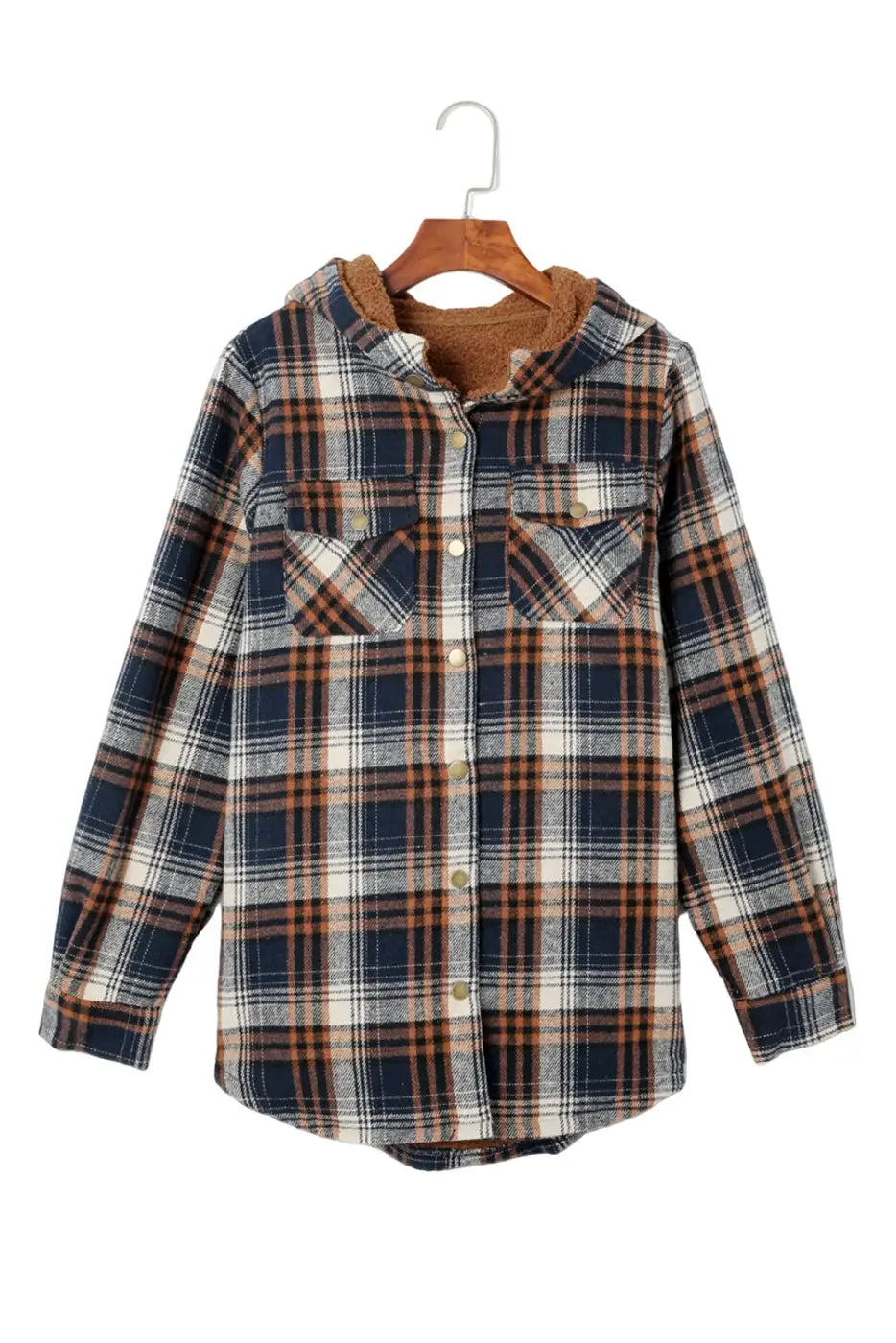 Plaid Pattern Sherpa Lined Hooded Jacket