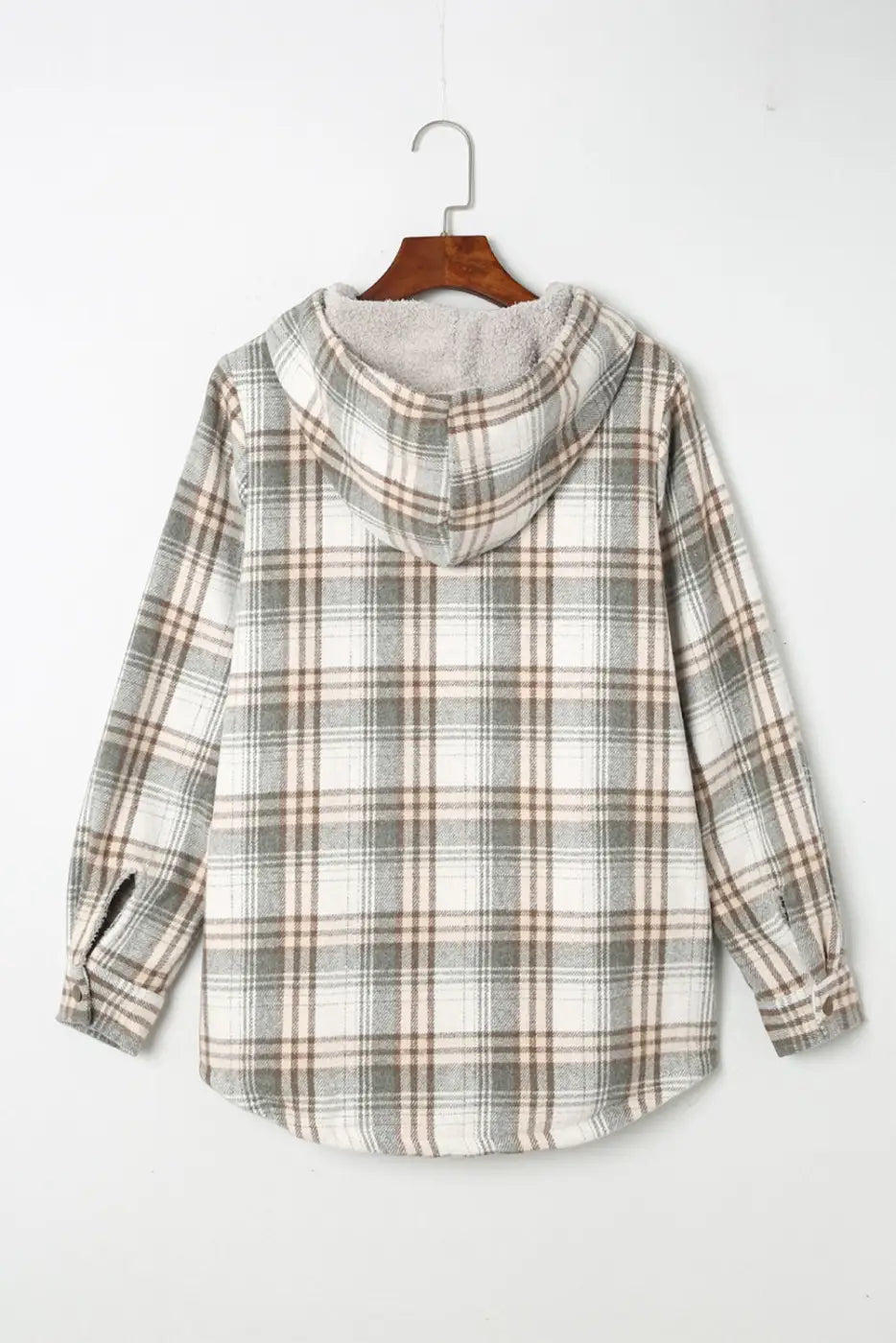 Plaid Pattern Sherpa Lined Hooded Jacket