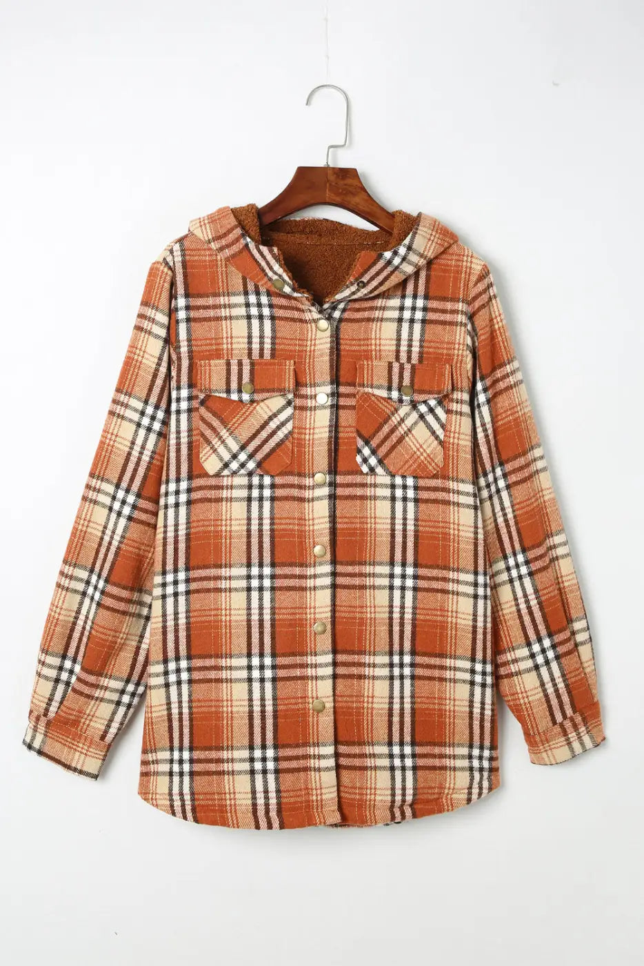 Plaid Pattern Sherpa Lined Hooded Jacket