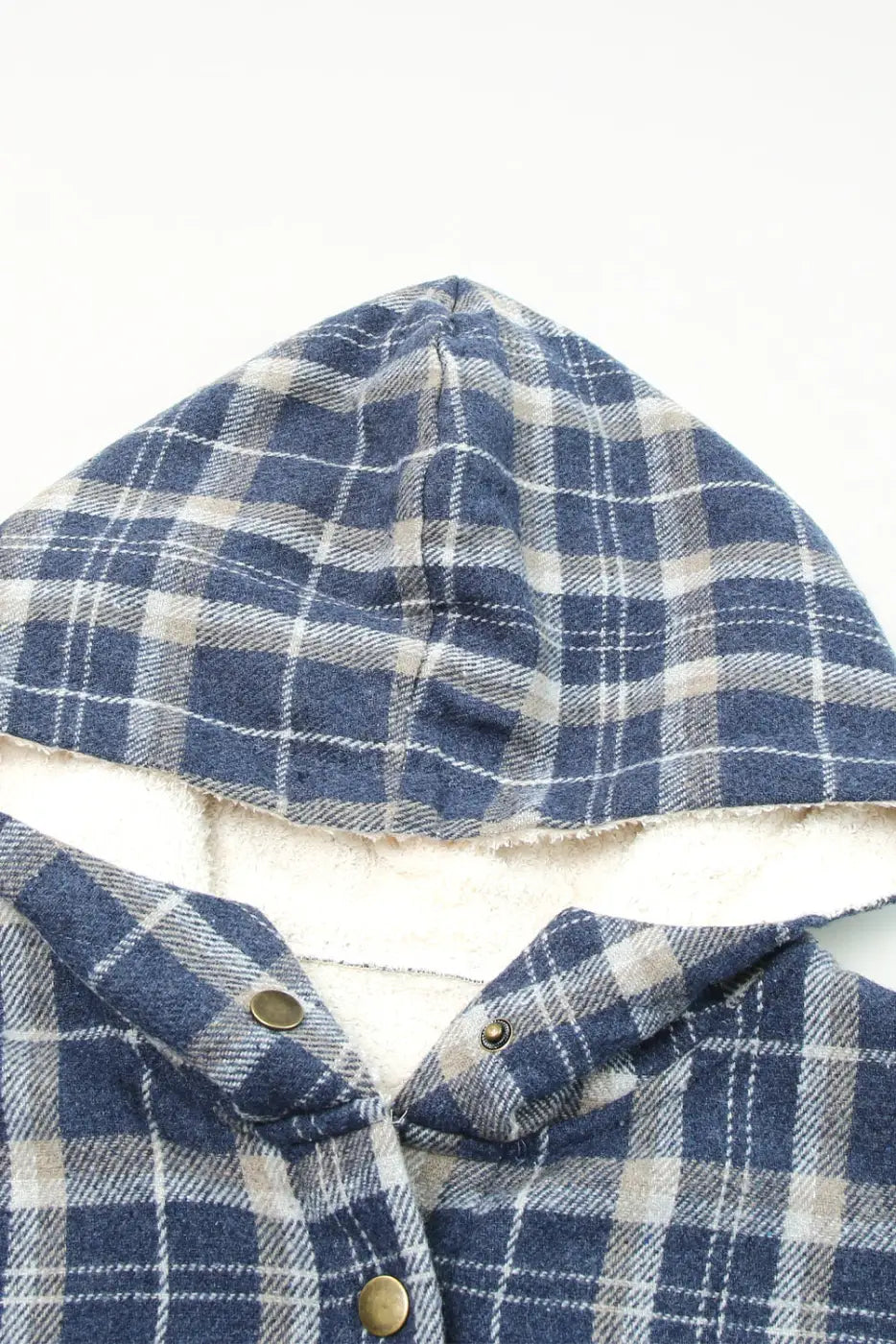 Plaid Pattern Sherpa Lined Hooded Jacket