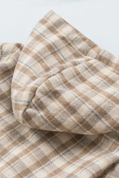 Plaid Pattern Sherpa Lined Hooded Jacket