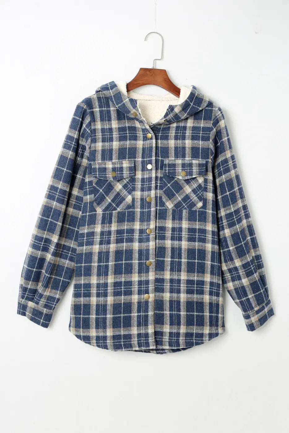 Plaid Pattern Sherpa Lined Hooded Jacket