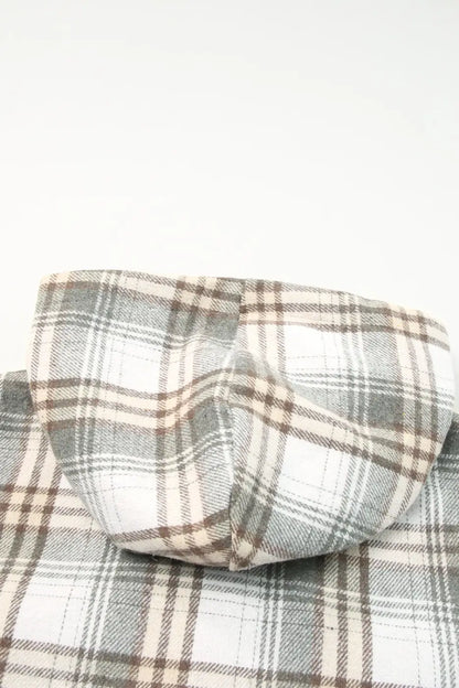 Plaid Pattern Sherpa Lined Hooded Jacket