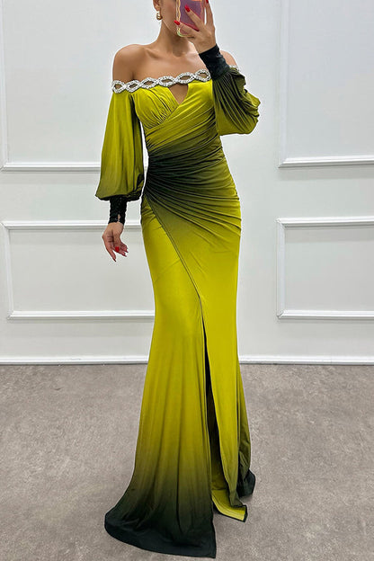 Julieta Gradient Print Slit Gown Maxi Dress